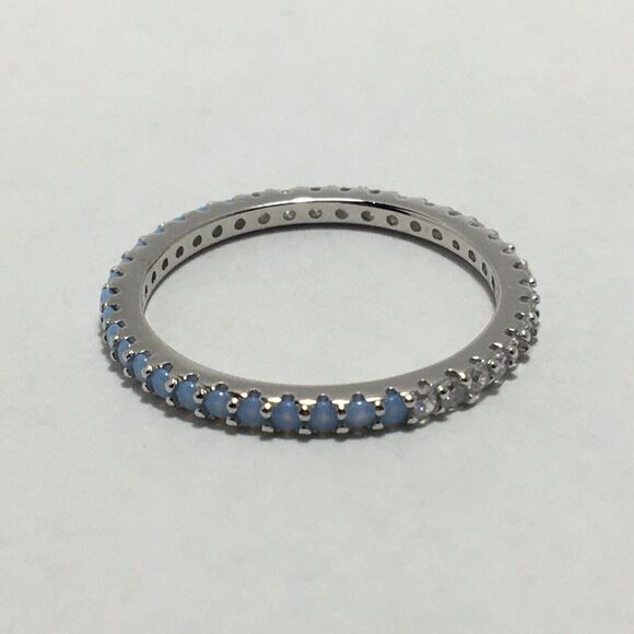 Sterling Silver Eternity Ring Size 7 Light Blue Lab Created Simulated Opal CZ - Picture 14 of 16
